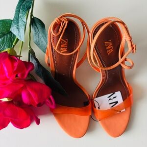 Zara orange block heel sandal